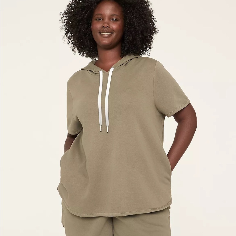 Lane Bryant Olive Short Sleeve Terrycloth Hoodie